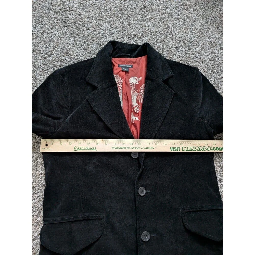 Guess Premium Blazer‎ Jacket 3-Button Black Velvety Velour Cotton Medium Mens